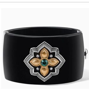 NWT New Brighton Monarch Joy Hinged Black/Silver Gold Bangle w/Green Crystal